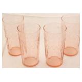 4 Pink depression glass flat tumblers