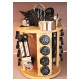 Rotating spice set with utensils