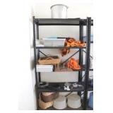 Metal shelf w/ assorted items