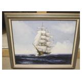 Oil on canvas of ship - signed Jackson