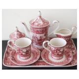 8 pc. Red/White Tea Set - English Mark