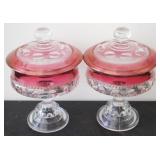 Pair Red/Clear Compotes w/ Lids