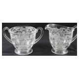 Fostoria Romance etched creamer & sugar