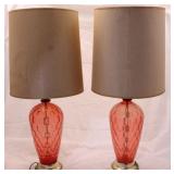 Vintage pair blown cranberry lamps