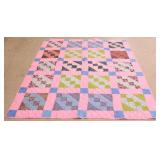 Vintage hand stitched quilt - pink border