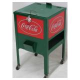 Metal Coca Cola cart cooler box on wheels