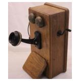 Antique oak wall telephone
