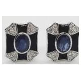 Platinum sapphire corundum & diamond earrings