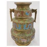 Vintage Brass/Enamel Cloisonne Vase w/ 2 Handles