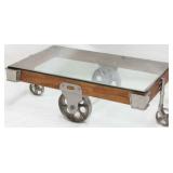 Lineberry cart design glass top coffee table