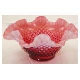 Fenton Opalescent Cranberry Hobnail Bowl
