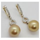 18k Gold South Sea Pearl & Diamond Earrings
