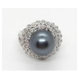 18kt White Gold Diamond & South Sea Pearl Ring