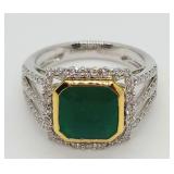 18kt Yellow & White Gold Emerald & Diamond Ring