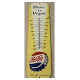 Vintage Pepsi Metal Thermometer w/ raised button