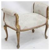 Gilded French carved rolled arm vanity bench
