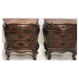 Pair carved wooden bombe bedside stands