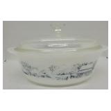 Glasbake Currier & Ives 2 qt casserole & lid