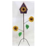 Metal sunflower birdhouse on stand