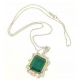 18kt Emerald & Diamond Pendant w/ 18kt link chain