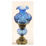 Fenton blue glass lamp