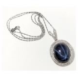 14k Gold Diamond & Sapphire Pendant w/ Link Chain