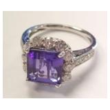 Platinum Tanzanite & Diamond Ring