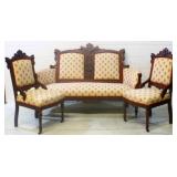 Victorian Walnut Carved 3-piece Parlor Set