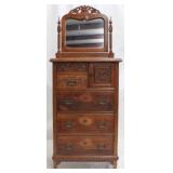 Northwind carved oak bonnet chest with mirror
