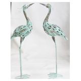 Pair metal heron garden statues