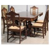 Vintage Jacobean walnut carved 7 piece dining set