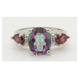 Mystic Gemstone & 1ct Garnet Sterling Silver Ring