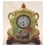 Antique French Porcelain Mantle Clock w/ key