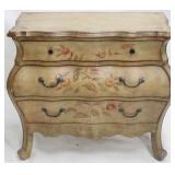 Bombe painted decorated 3 drawer chest