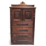 Vintage Victorian carved walnut bonnet top chest