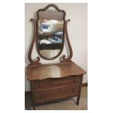 Oak 2-Drawer Dresser w/ Mirror - 37 x 19 x 70