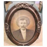 Antique Bubble Glass Frame w/ Print - 19 x 26
