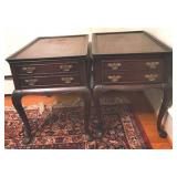 Pair Hekman Mahogany Queen Anne Tables - 1 drawer