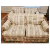 Pair of Baker Loveseats, Beautiful Brocade Fabric