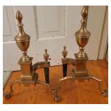 Pair Chippendale Brass Andirons ball & claw feet