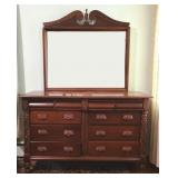 Carlton McLendon carved 10 drawer dresser & mirror