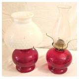 2 Oil lamps One w/ hobnail milk glass shade - 15"