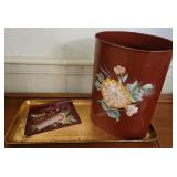 Vintage metal trash can, dust collector & tray
