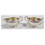 Sterling creamer & sugar set, bases not weighted