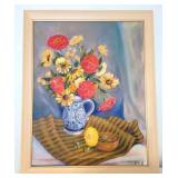 Framed Floral Oil on Canvas, artist signed