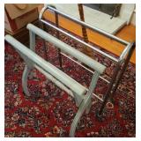 Towel Rack, Luggage Rack (missing straps) & broom