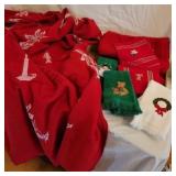 Box lot of vintage Christmas linens