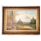Oil on Canvas Mountain & Rive Scene, Artist Signed