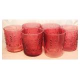 6 Cranberry flashed glass tumblers - 4"