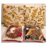 4 Vintage Pillows, 2 needlepoint, 2 crewel